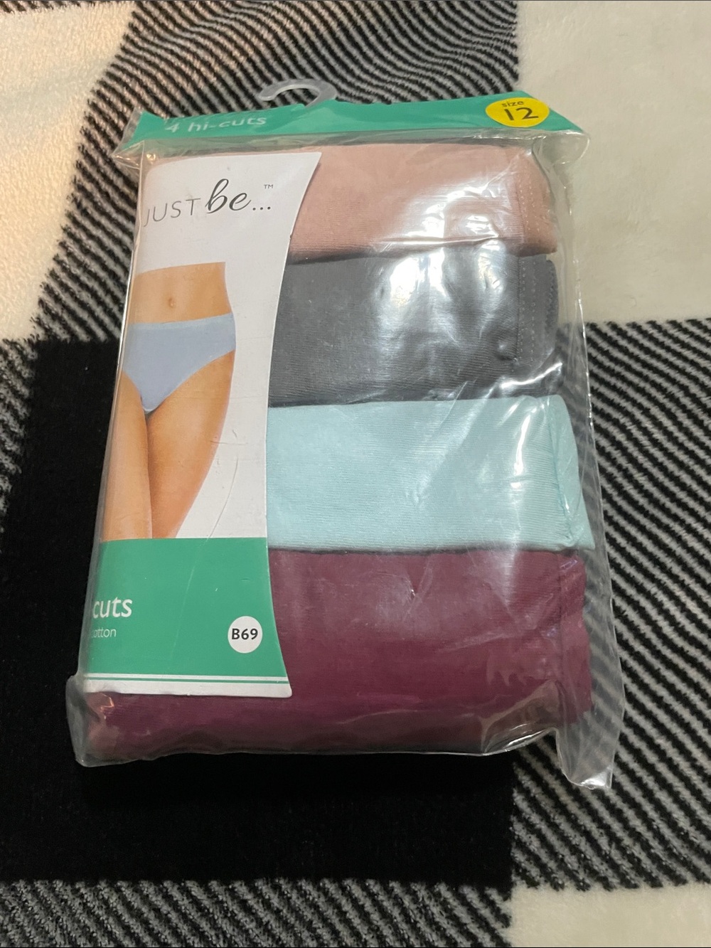 just be Women's Cotton Bikini Briefs - 4 Pack (Pink, Gray, Light Blue, Burgundy)